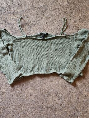 Sage Olive Green Knit Off-Shoulder Long Sleeve Top - FOREVER 21